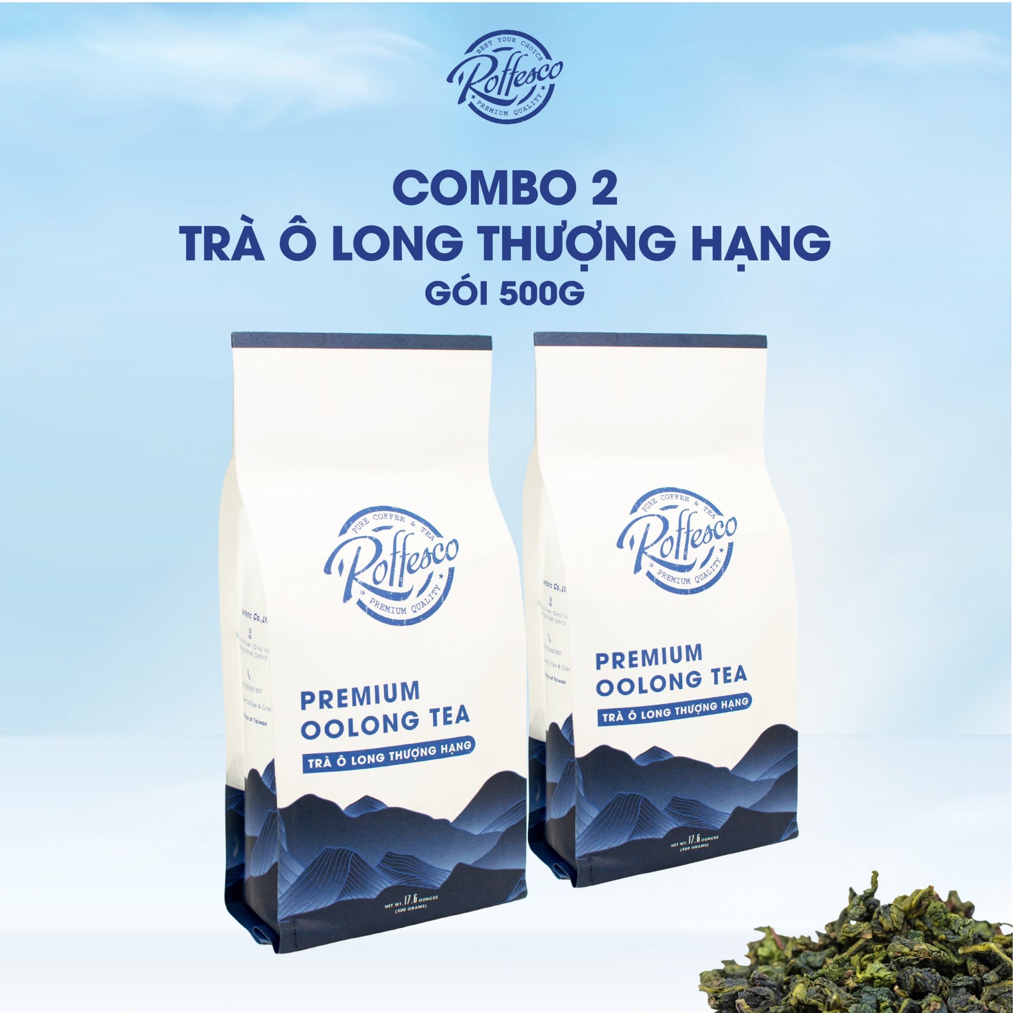 Combo 2 trà ô long roffesco premium oolong tea 100% búp trà tươi túi 500g