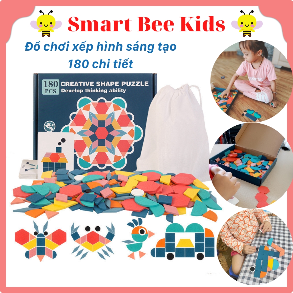 Đồ chơi xếp hình smart bee kids bộ xếp hình sáng tạo pattern blocks 180 chi tiết