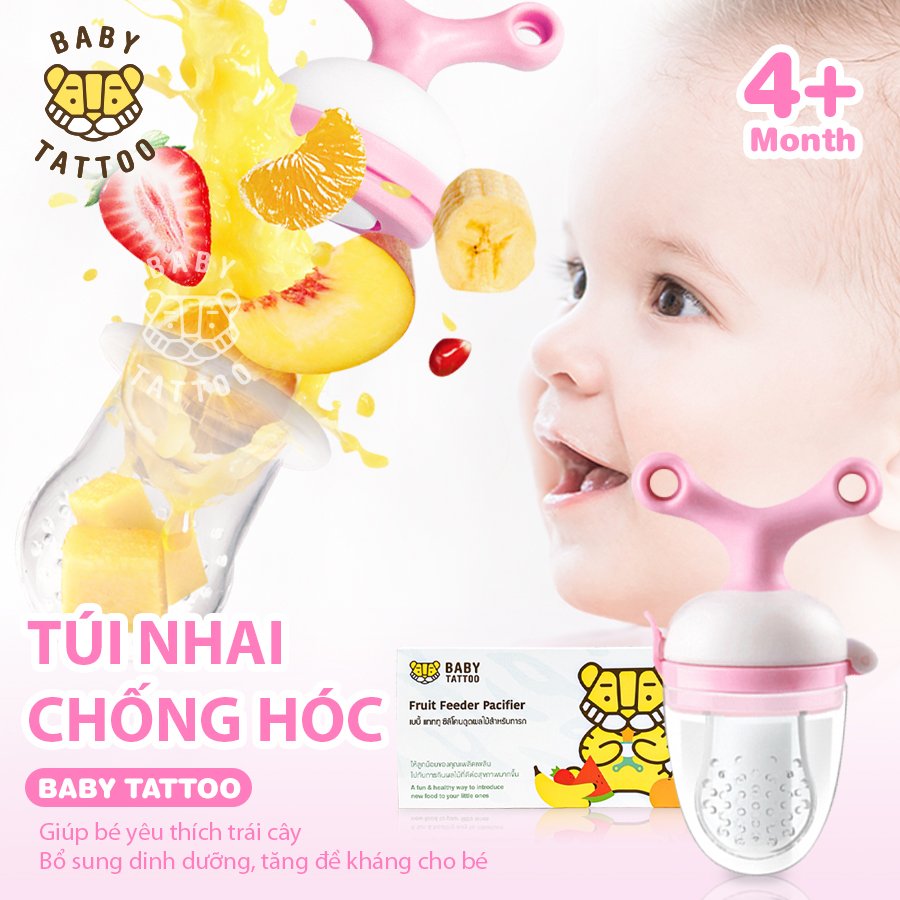 Túi Nhai Ăn Dặm Chống Hóc, Đầu Ti Silicone Cho Bé Từ 4 Tháng Tuổi BABY TATTOO