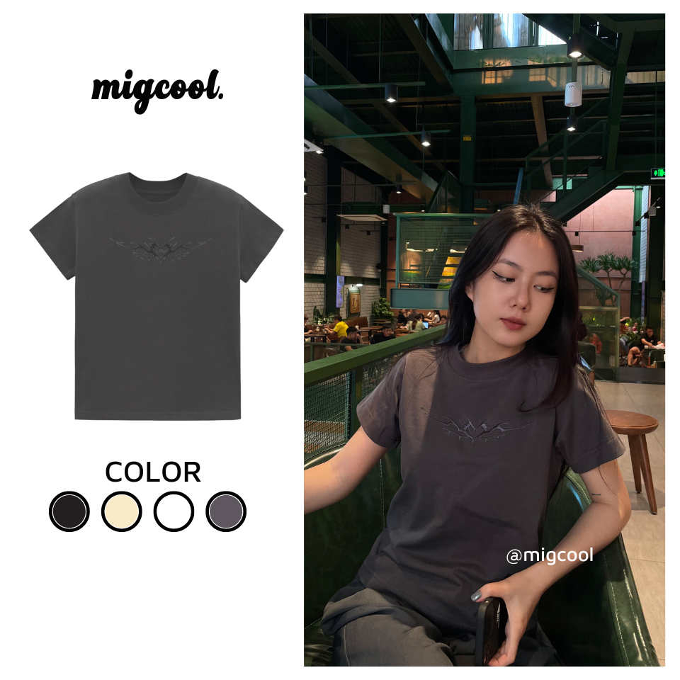 Áo baby tee heart x migcool thêu trái tim nổi, áo thun nữ 100% cotton co dãn 2 chiều