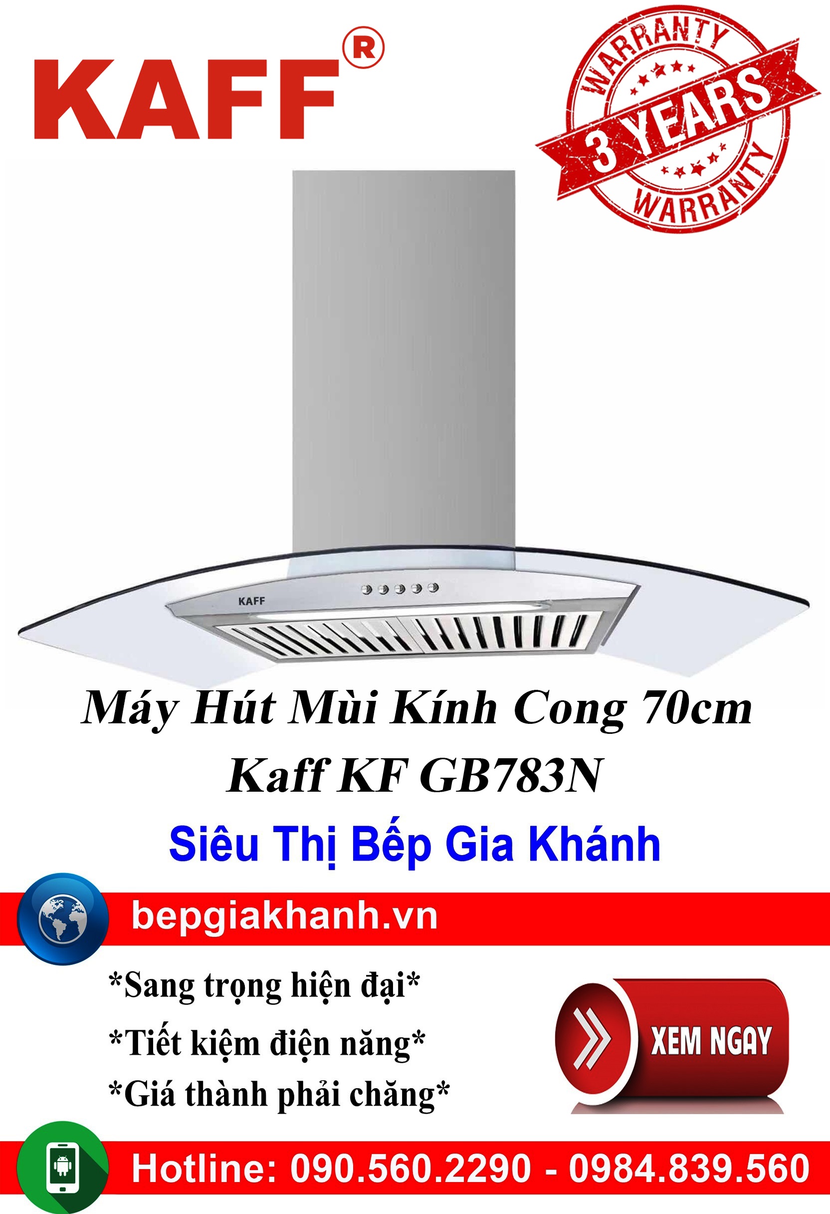 [HCM]Máy hút mùi kính cong 70cm Kaff KF GB783N máy hút mùi nhà bếp máy hút mùi bếp máy hút mùi kính 