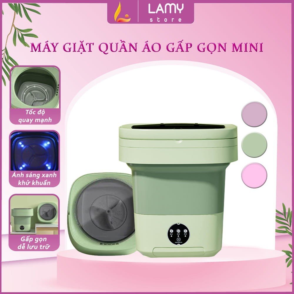Máy Giặt Mini, Máy Giặt Đồ Mini Gấp Gọn Di Động Vắt Khô Khử Khuẩn Bằng Ánh Sáng Xanh Thích Hợp Cho Gia Đình Và Du Lịch