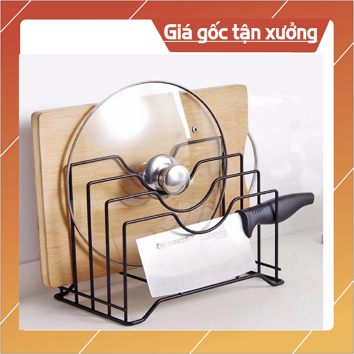 Kệ để vung nồi và dao thớt đen 4 ngăn -  kệ gác vung để nắp nồi 4 in 1
