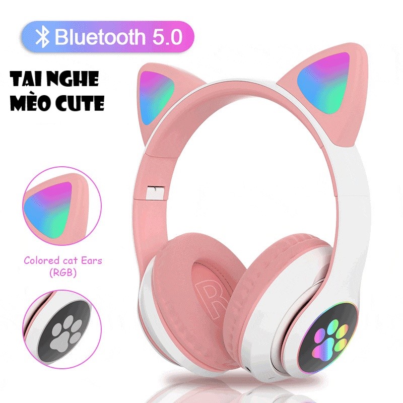 Tai Nghe Bluetooth Chụp Tai STN28 Headphone kiểu dáng Tai Mèo Dễ Thương Có Mic Âm Bass Mạnh Mẽ Bảo Hành 12 tháng tại VN DAILY TECH