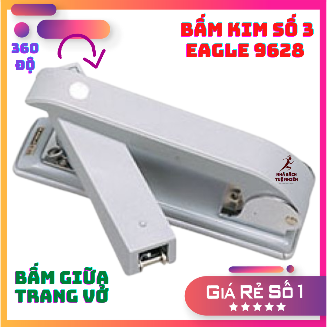 Bấm kim số 3 eagle 9628 xoay 360 độ bấm được vào giữa cuốn tập dùng ghim số 3