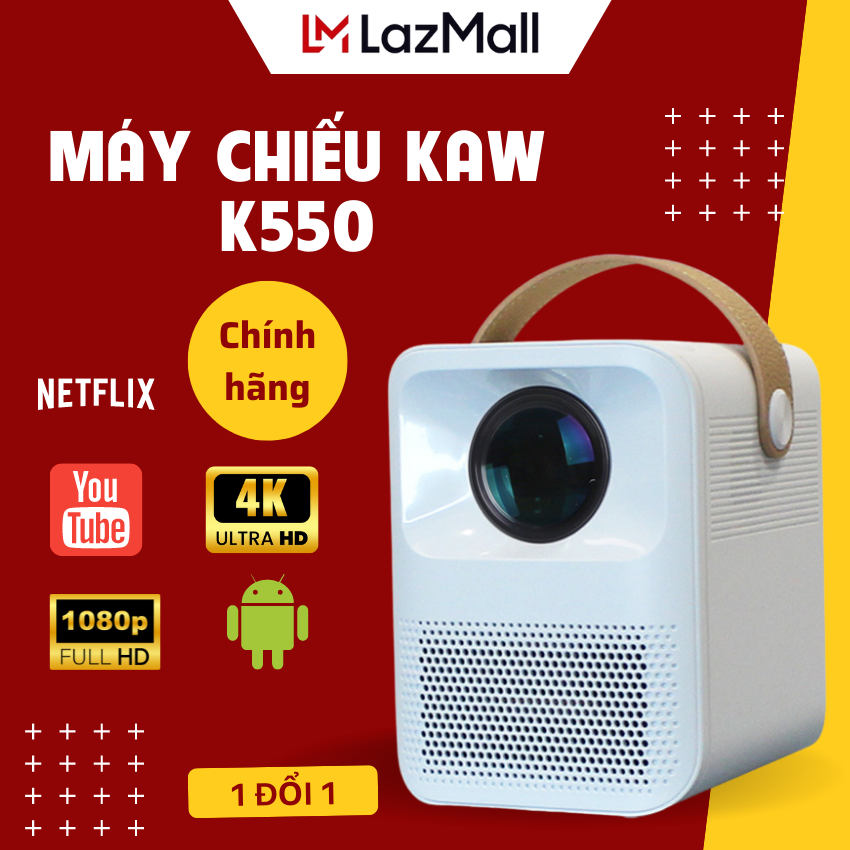 Máy chiếu tại nhà, máy chiếu gia đình 4k, máy chiếu di động - máy chiếu kaw k550 full hd kết nối hệ điều hành android - hỗ trợ 4k, kết nối wifi + bluetooth, nhỏ gọn - bảo hành chính hãng