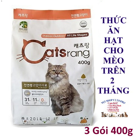 [Hoàn tiền 10%]  Combo 3 Gói THỨC ĂN HẠT CHO MÈO Catsrang Túi 400g Nhập khẩu Hàn Quốc Tiện lợi Giúp bổ sung dinh dưỡng - Pet shop Uytinpro