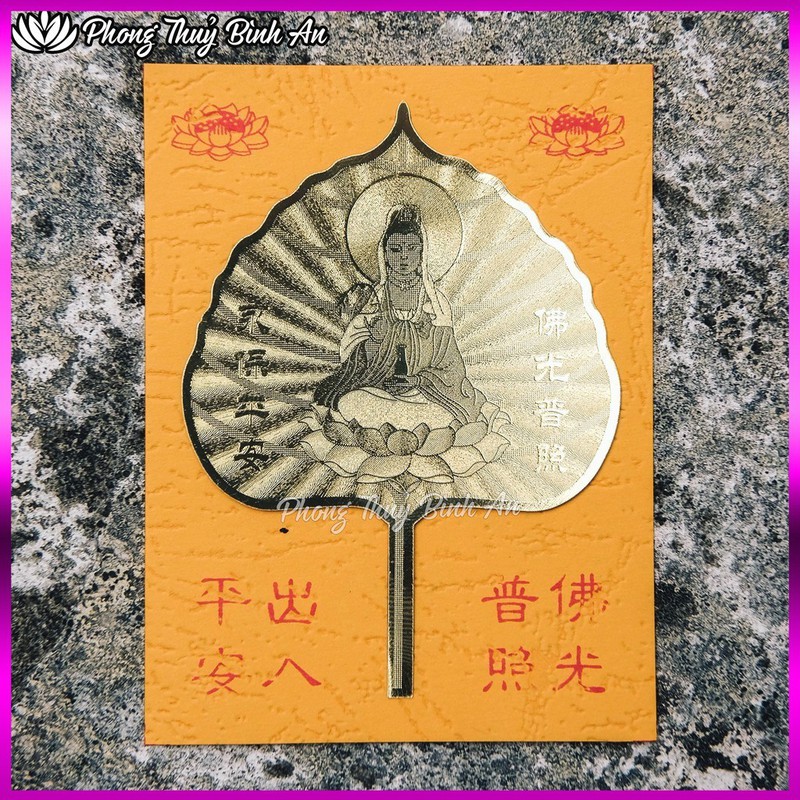 Lá Bồ Đề in hình Bồ Tát Cầu Tài Lộc May Mắn Để Ví Điện Thoại
