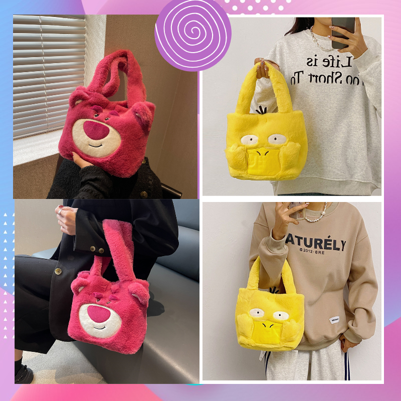 Túi xách gấu dâu lotso lông mịn dễ thương