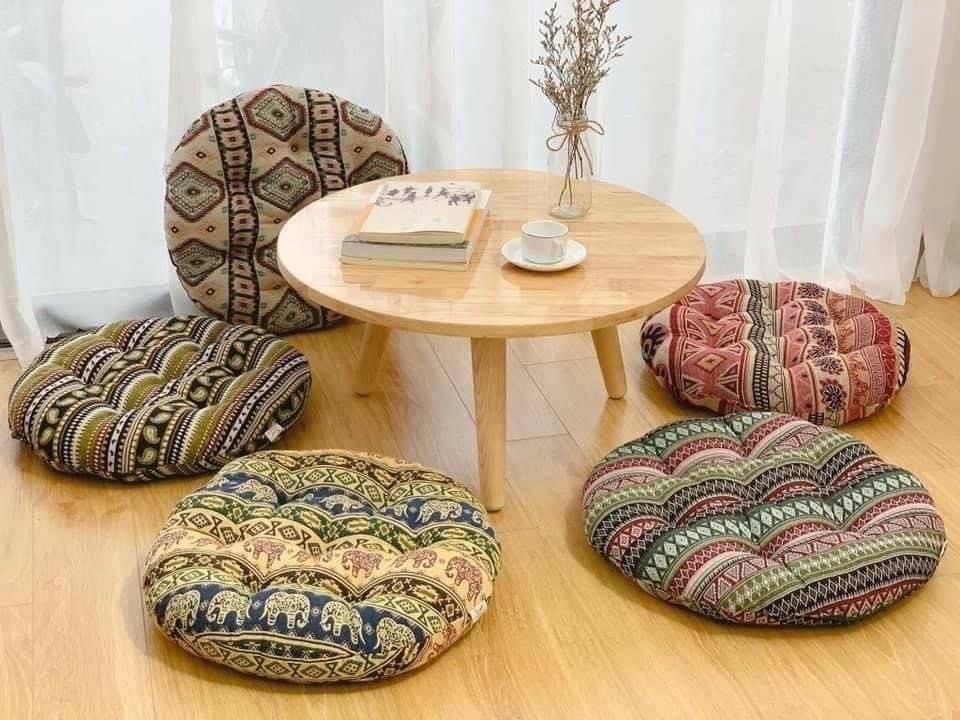 Đệm ngồi bệt tròn thổ cẩm dệt cao cấp ocn061