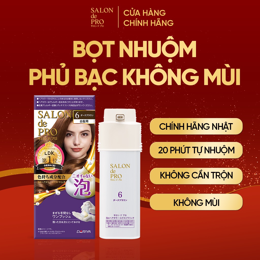 Bọt nhuộm tóc phủ bạc cao cấp Salon de Pro - Màu TFH6 Nâu đen Chính hãng Nhật Bản, không mùi, không cần trộn/pha