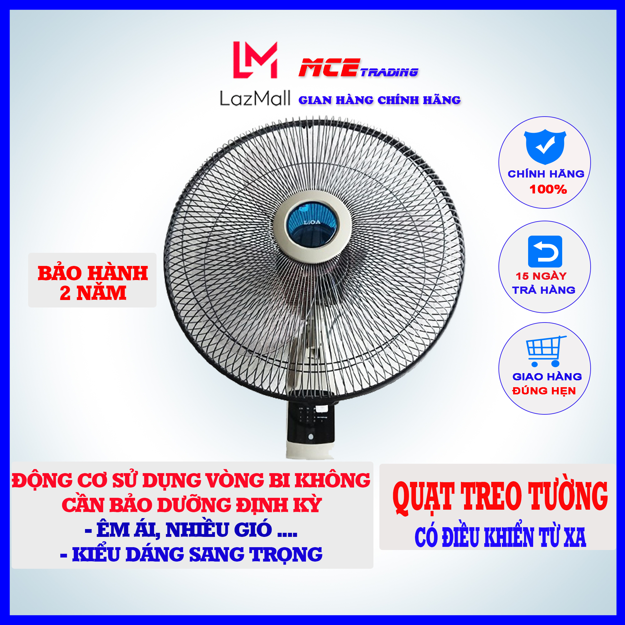 Quạt Treo Tường Lioa Có Điều Khiển Từ Xa - Động cơ vòng bi bền vĩnh cửu - Sang trong, êm ái, nhiều gió