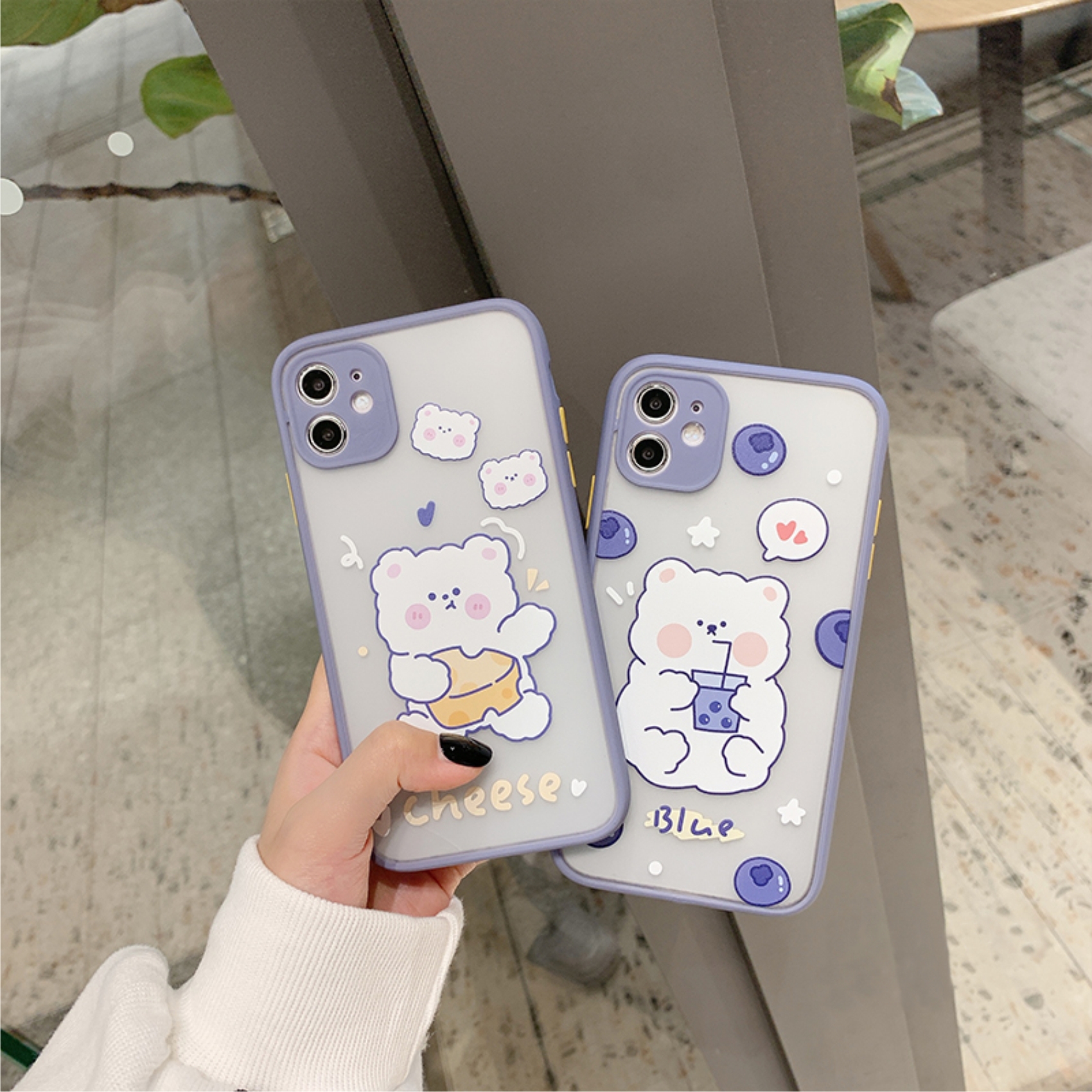 Ốp Lưng Nhám Chống Sock Va Đập Bảo Vệ Camera Bear Cheese x Blue