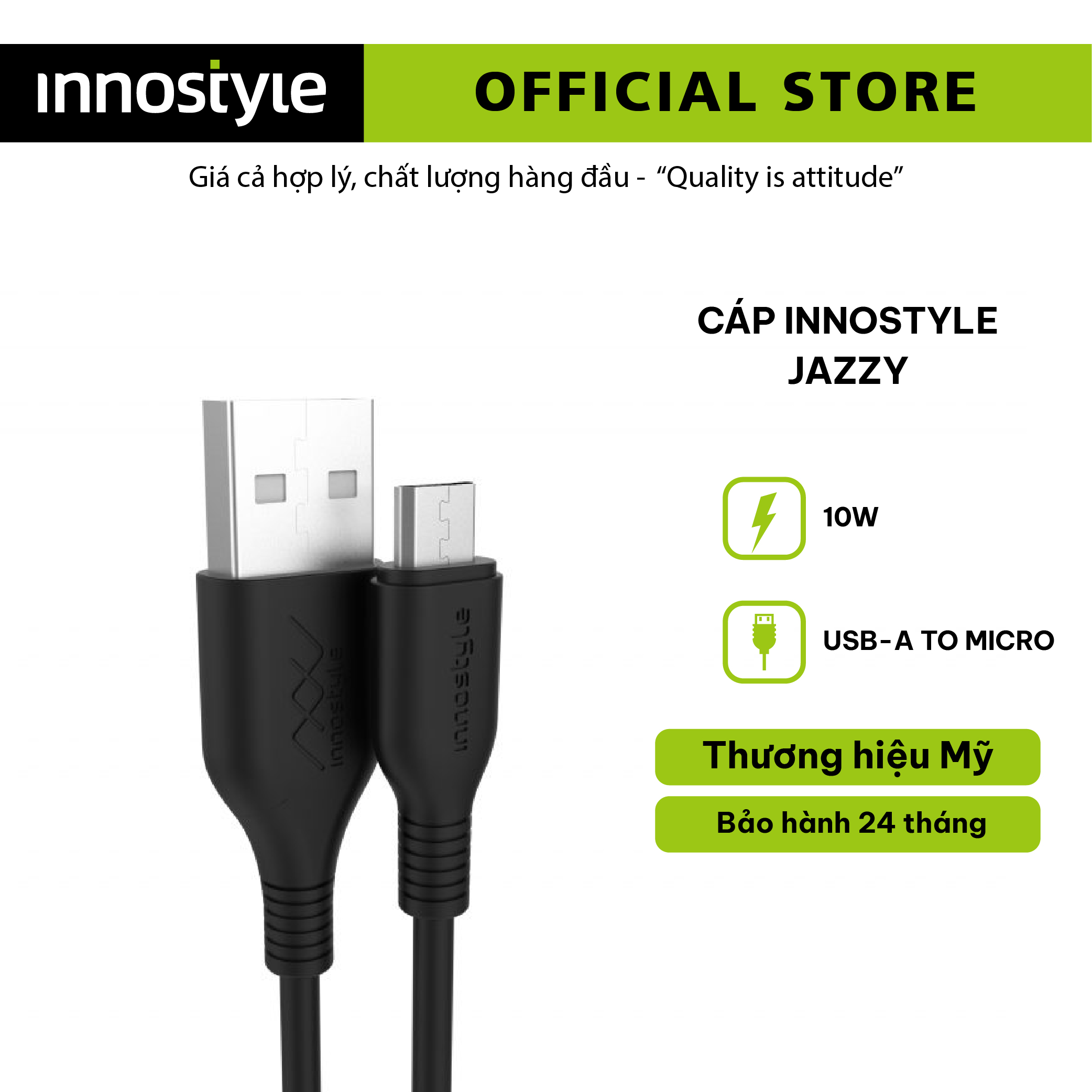 Dây cáp sạc nhanh innostyle jazzy usb-a to micro 10w dài 1.2 mét siêu bền thiết kế tiện lợi khi sử dụng