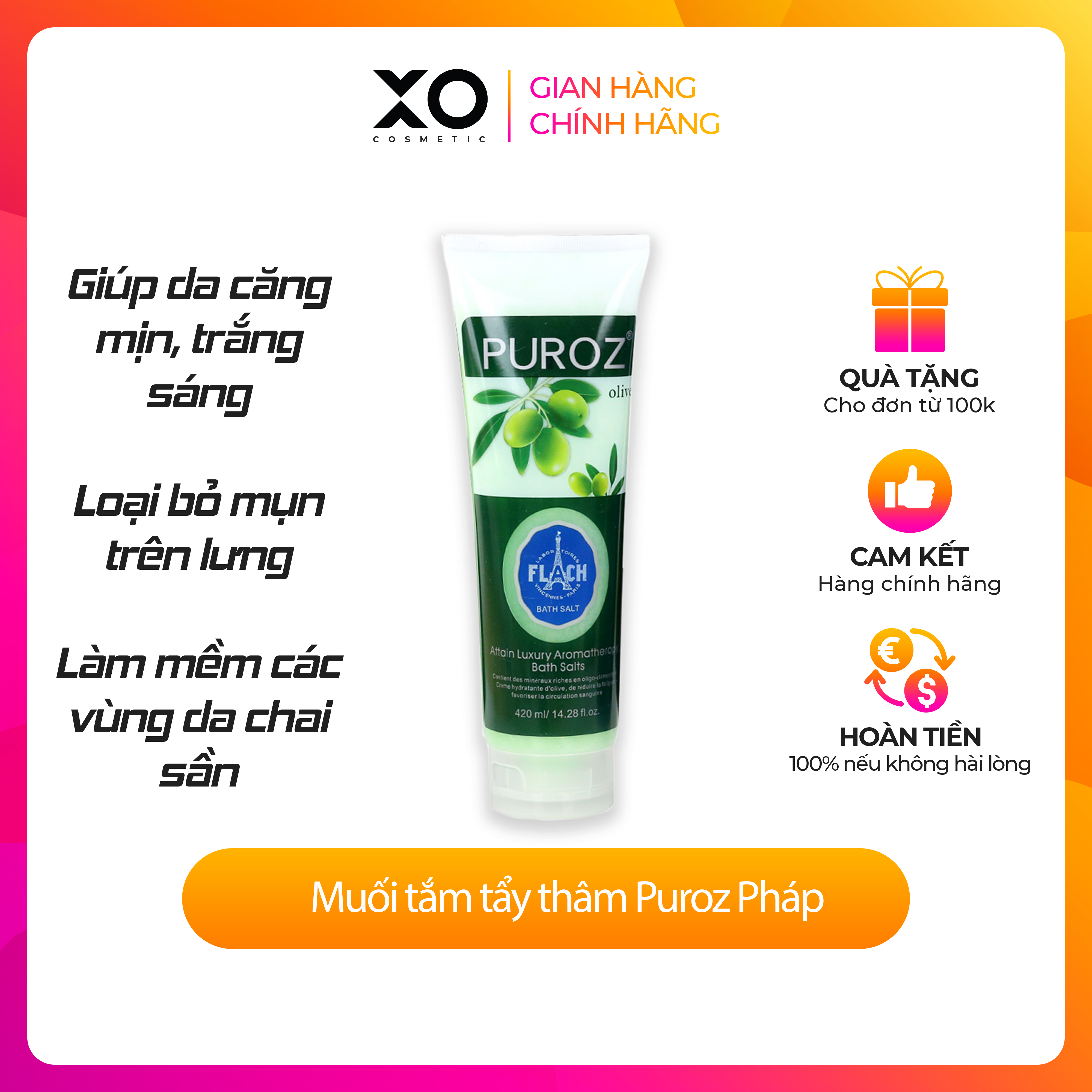 Muối Tẩy Tế Bào Chết Puroz Pháp 450ml tẩy sạch vết thâm cho làn da trắng sáng chính hãng