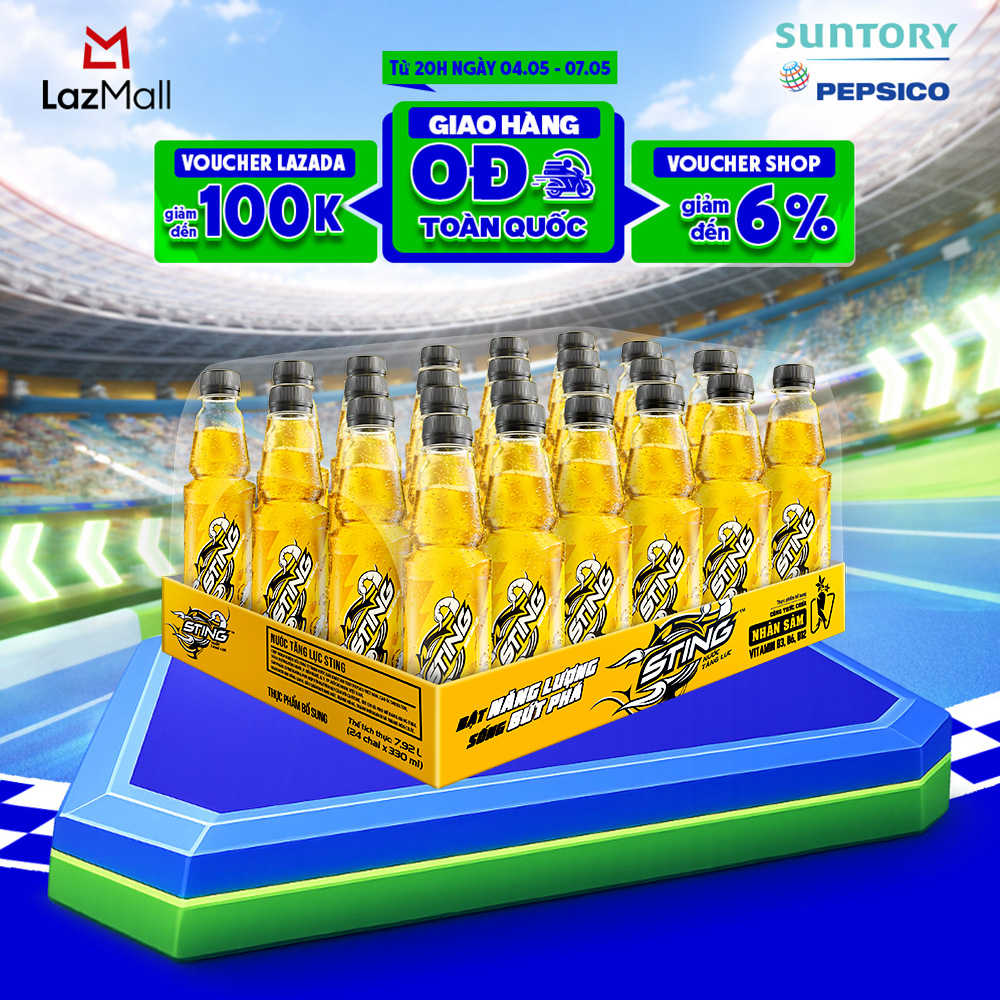 Thùng 24 Chai Nước Tăng Lực Sting Vàng (330ml/chai)
