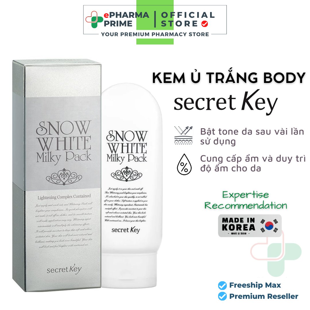 Kem ủ trắng toàn thân secret key snow white milky pack 200g