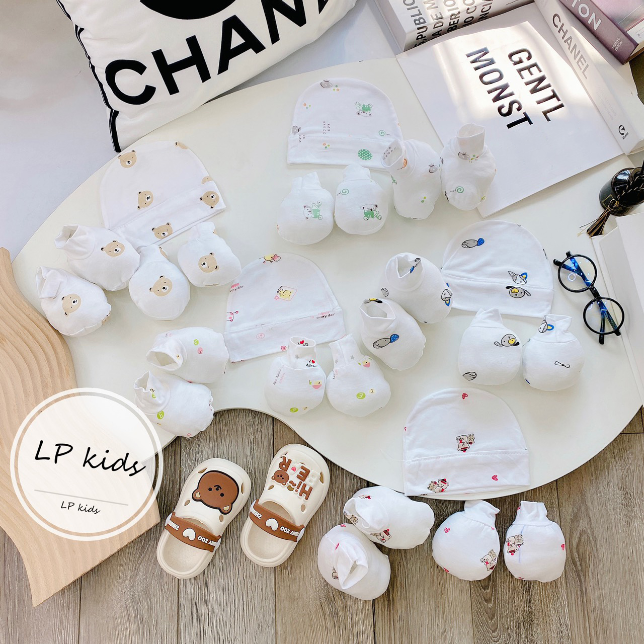 Sét mũ kèm bao tay bao chân thun lạnh petit mềm mại cực xinh cho bé sm07