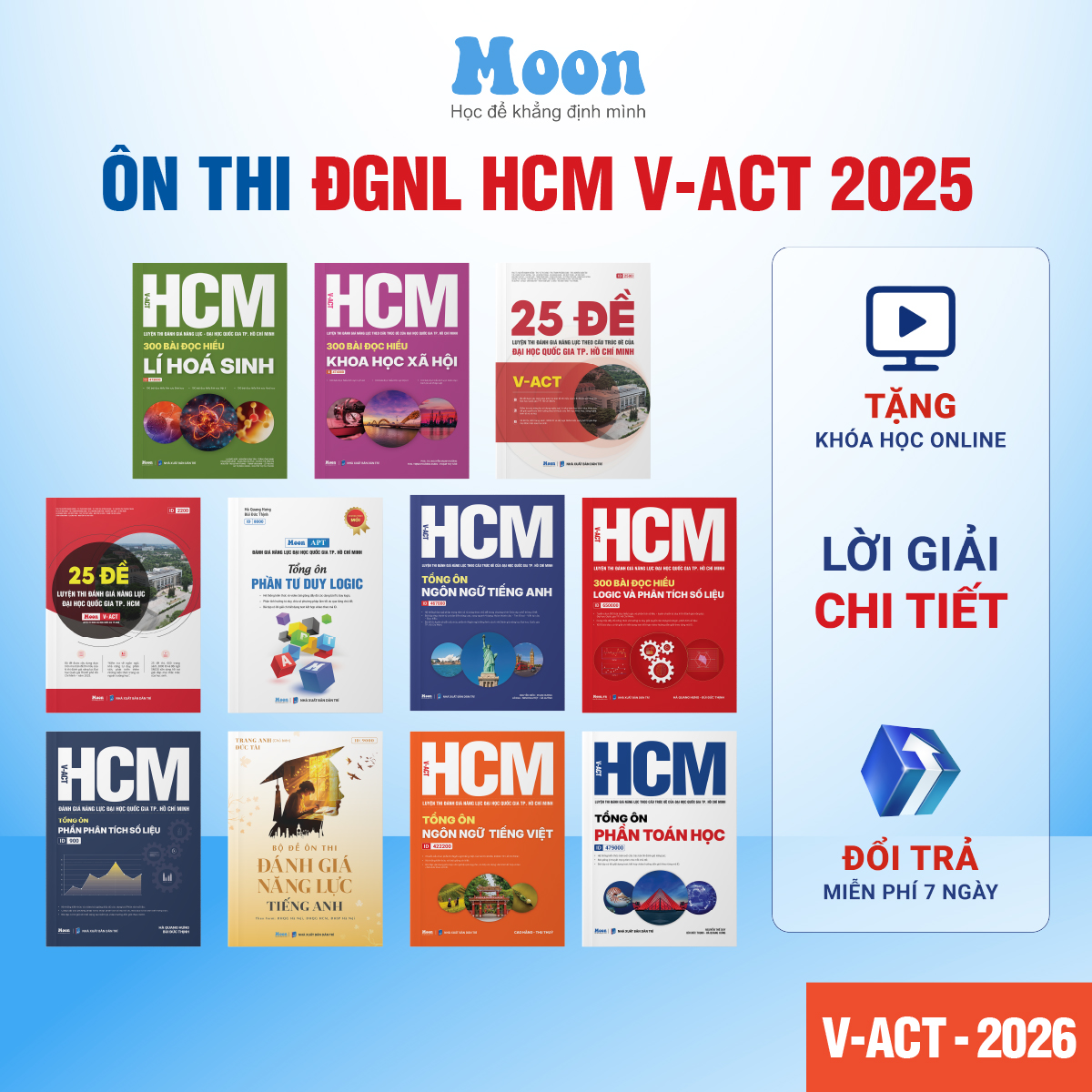  Sách Ôn Thi Đánh Giá Năng Lực ĐHQG TP. HCM  V-ACT 2026  - Moonbook 