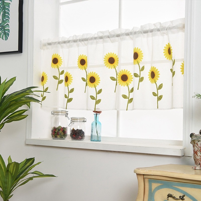 Short Window Sheer Curtains Sunflower Valance Short Shade Balcony Valance