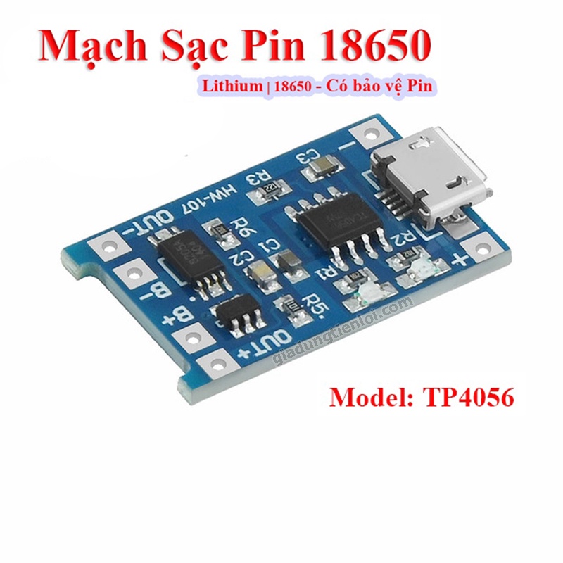 Mạch sạc pin lithium - li-ion - 18650 tp4056 in put 5v