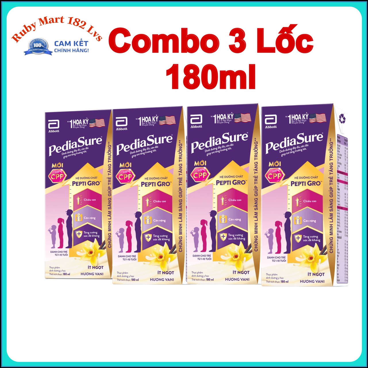  Combo 3 Lốc Pediasure Pha Sẵn 110ml  180ml hương vani ít ngọt 