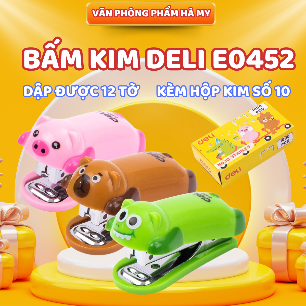 Dập ghim mini số 10 deli e0452 tặng kèm hộp kim