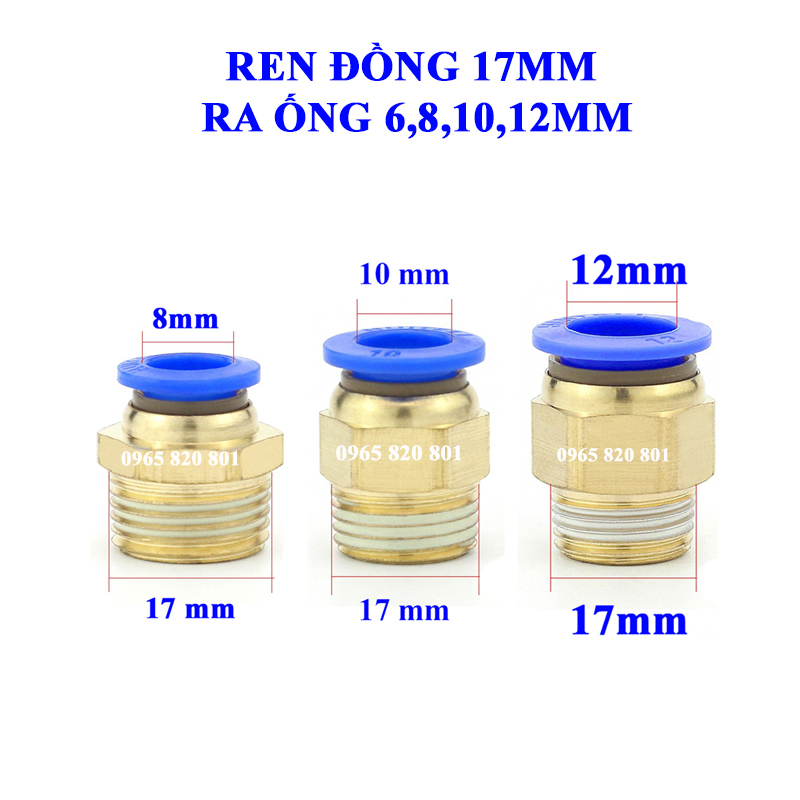 Ốc ren ngoài 17mm ra ống 6,8,10,12mm