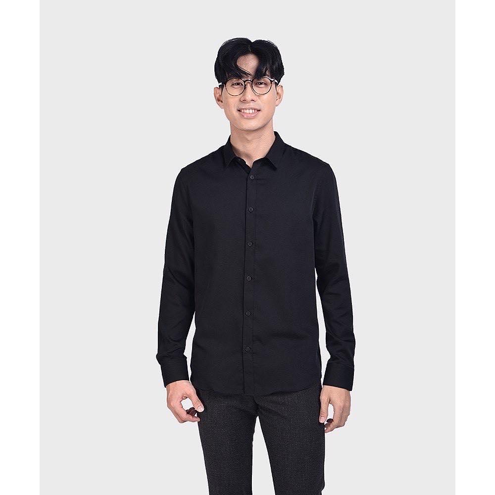 Routine áo sơ mi nam tay dài đen nẹp rời bamboo cotton - sm10121754