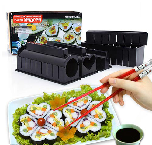 Bộ dụng cụ làm sushi 10 món, khuôn làm sushi, khuôn chế biến món sushi, cơm cuộn, trứng cuộn theo phong cách hàn quốc.