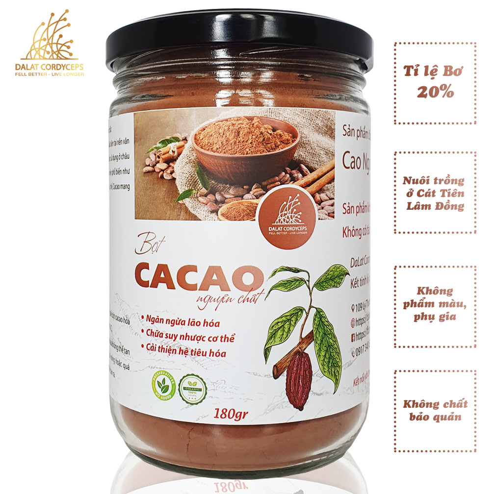 Bột cacao nguyên chất - Dalat Cordyceps - loại thượng hạng