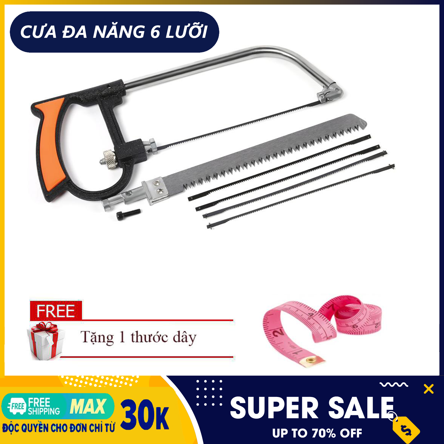 Cưa đa năng - Cưa cầm tay -  Bộ cưa đa năng 6 lưỡi tiện dụng (Vỉ cưa)-Cưa Lọng Cầm Tay. Bộ Cưa Đa Năng 6 Lưỡi Tiện Dụng rất Tiện Lợi, Độ Bền Cao - Tặng 1 thước dây