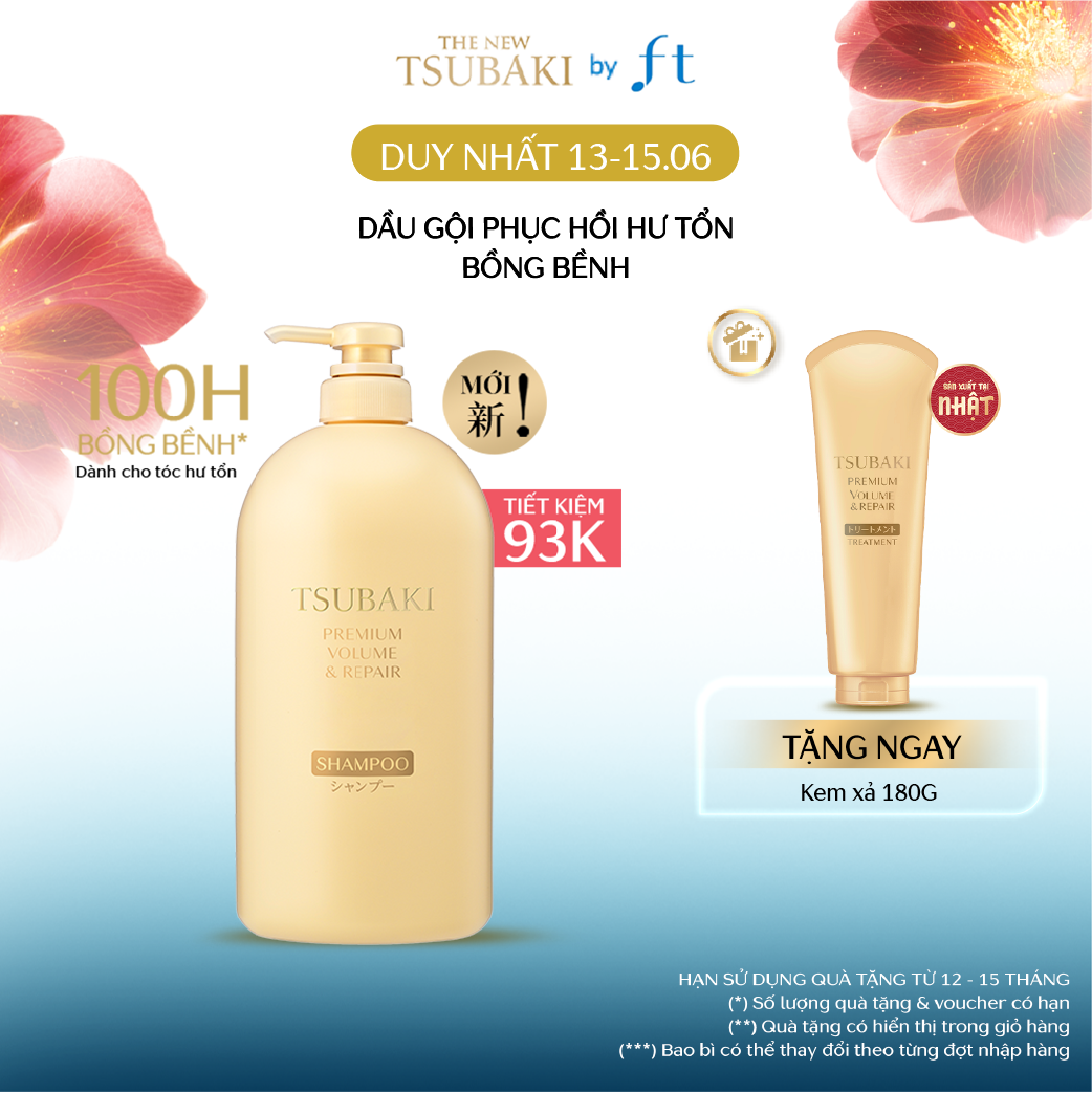 Dầu gội Phục hồi bồng bềnh TSUBAKI PREMIUM VOLUME REPAIR SHAMPOO 1000ML