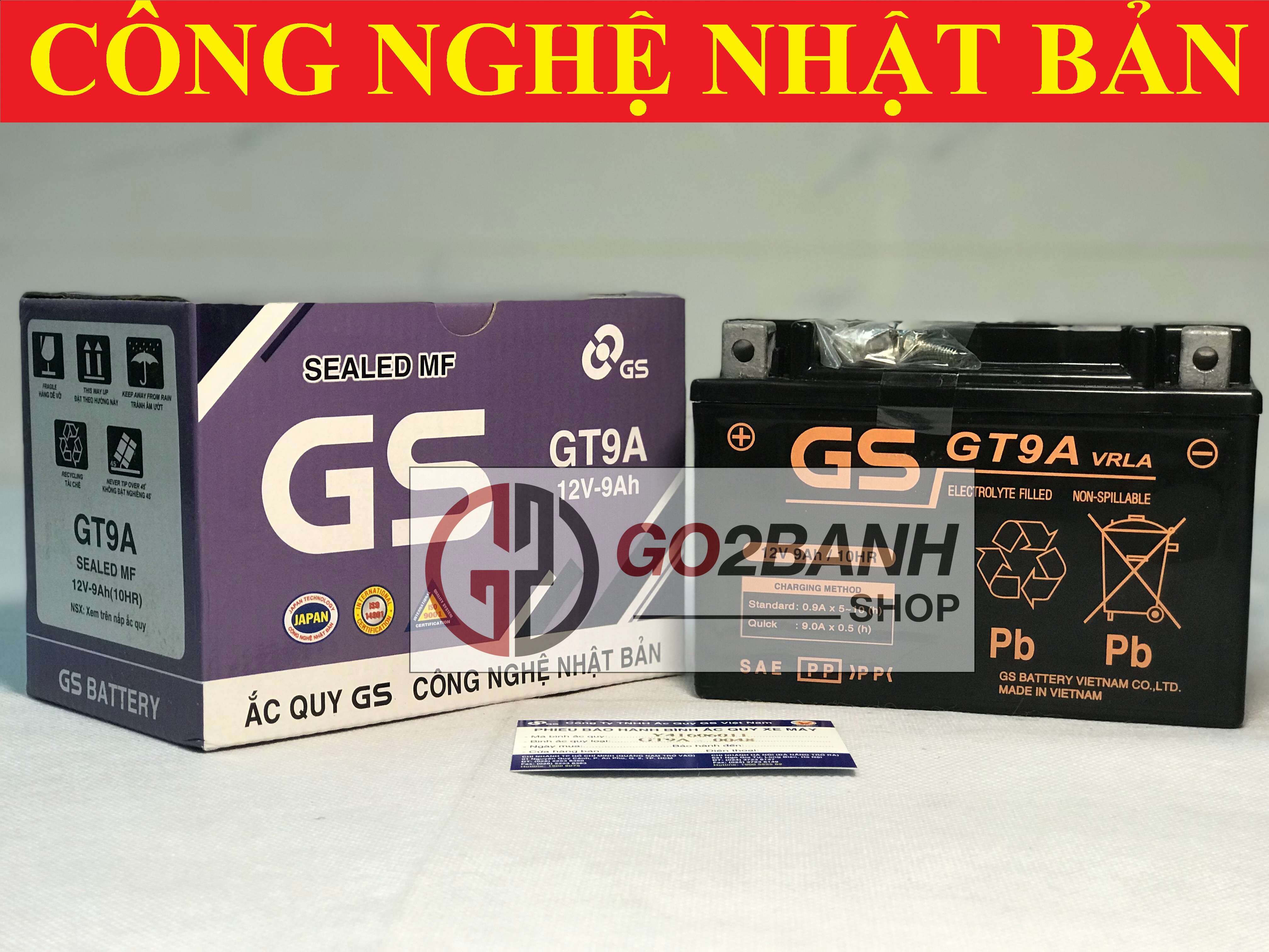 Bình ắc quy GS GT9A Spacy, Attila Victoria từ 2006, Elizabeth, Vespa Lx nhập tới 2012 (12V-9Ah)