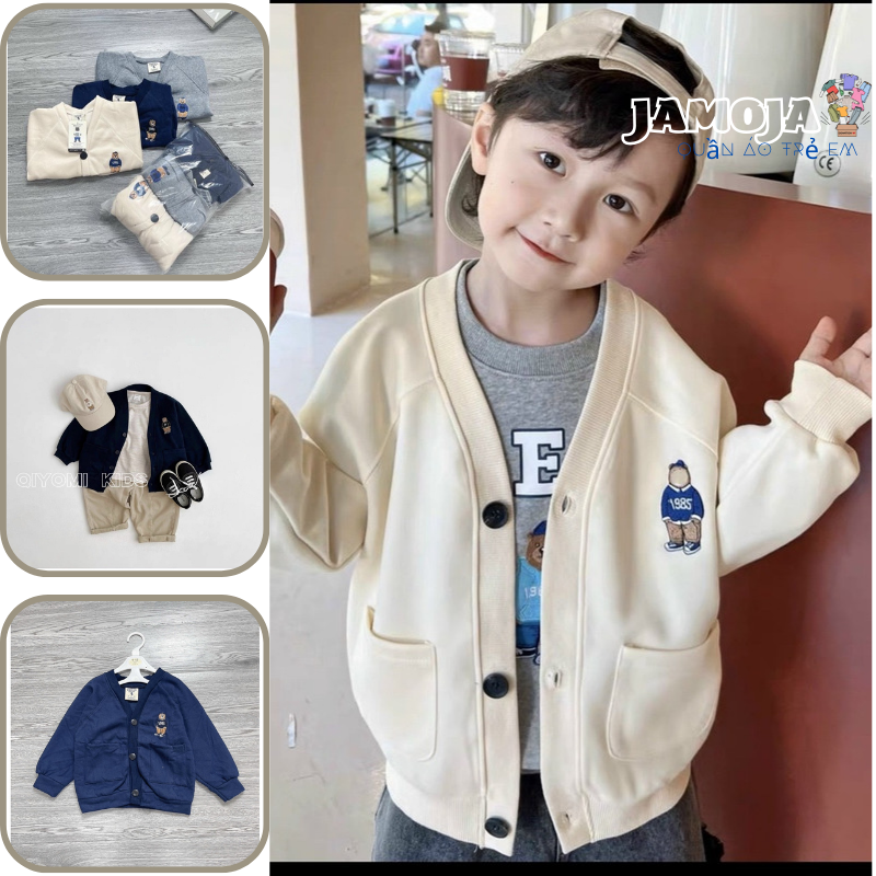 Áo khoác bé trai combo 3 áo nỉ hình gấu chất nỉ dày dặn ấm áp hàng cao cấp JAMOJA