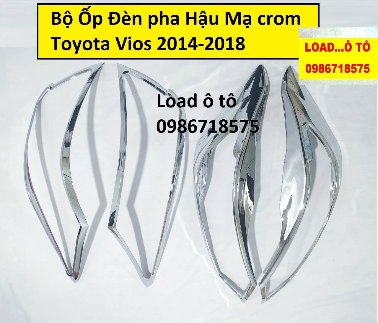 Ốp viền đèn pha, hậu toyota vios 2014-2018 mạ crom sáng bóng cao cấp
