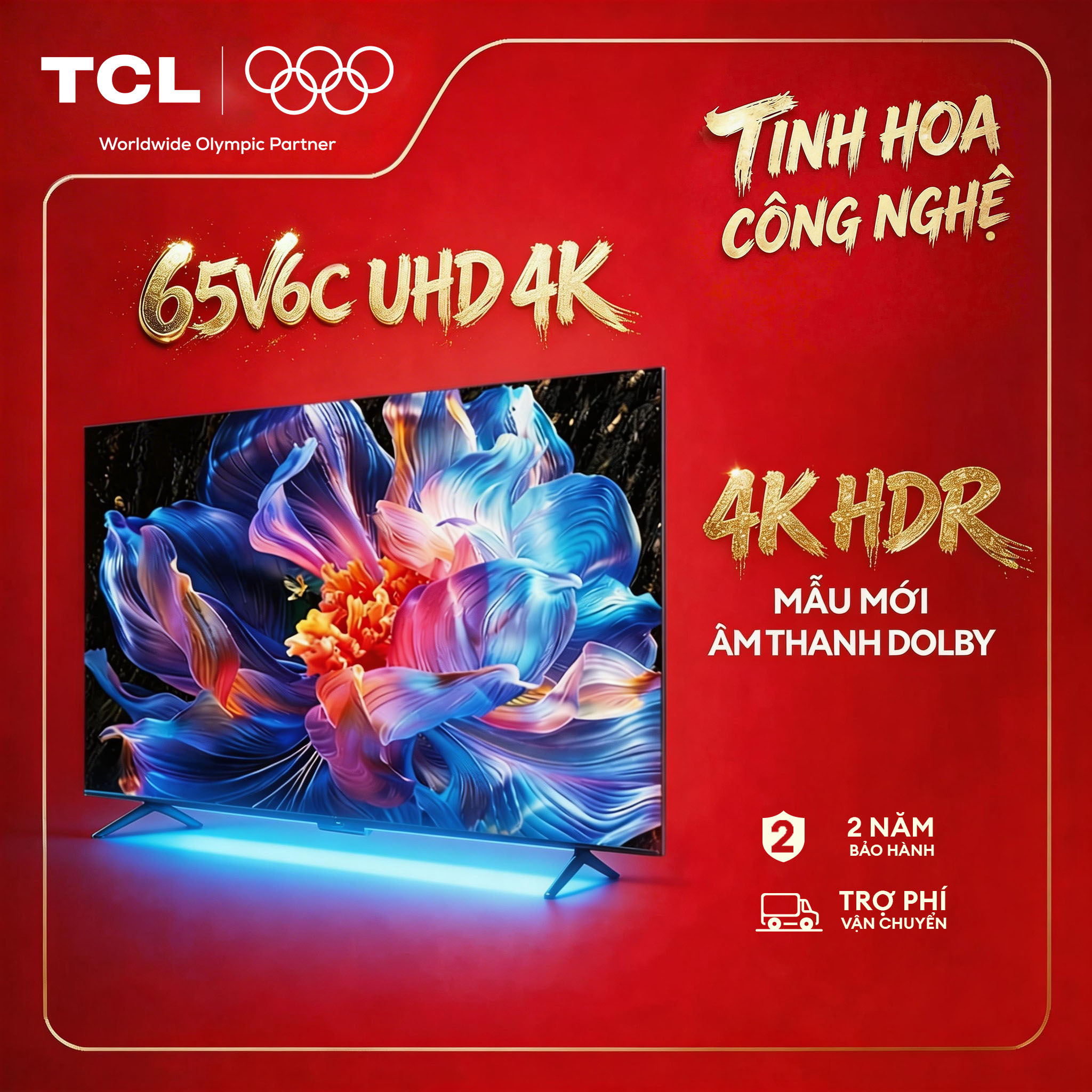 【UHD 4K】65inch - Smart Google TV TCL 65V6C - Tấm nền HVA - Tần số quét 60Hz - Dolby Atmos - Bảo Hành 2 Năm - Hàng Chính Hãng