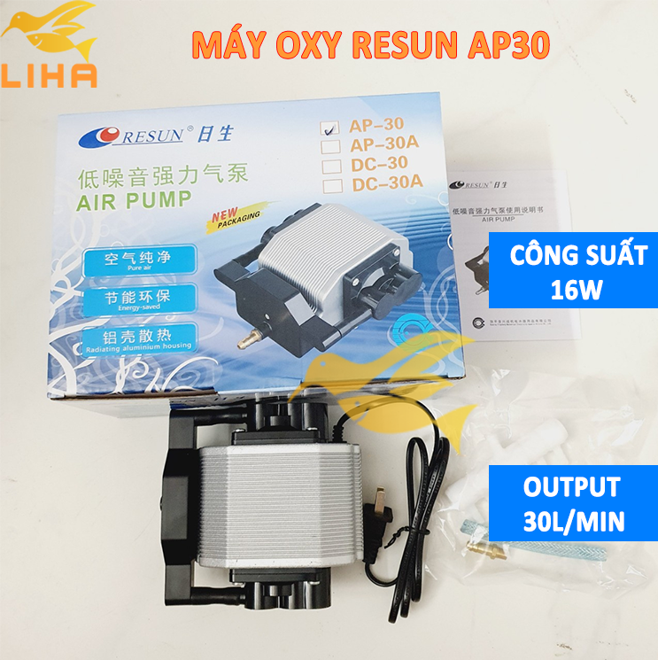 Máy Sủi Oxy Resun AP30 (16W-30Lít/Phút) -  Sủi Oxi Vỏ Nhôm Siêu Êm Siêu Mạnh Cho Bể Cá