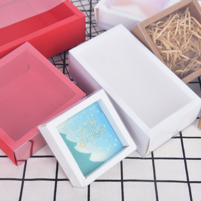 Hộp giấy bìa cứng giấy kraft có ngăn kéo nhựa trắng trong