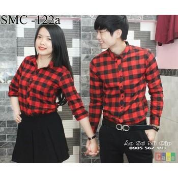 [HCM]Áo sơ mi cặp - Áo sơ mi nam nữ kẻ caro phối đen đỏ