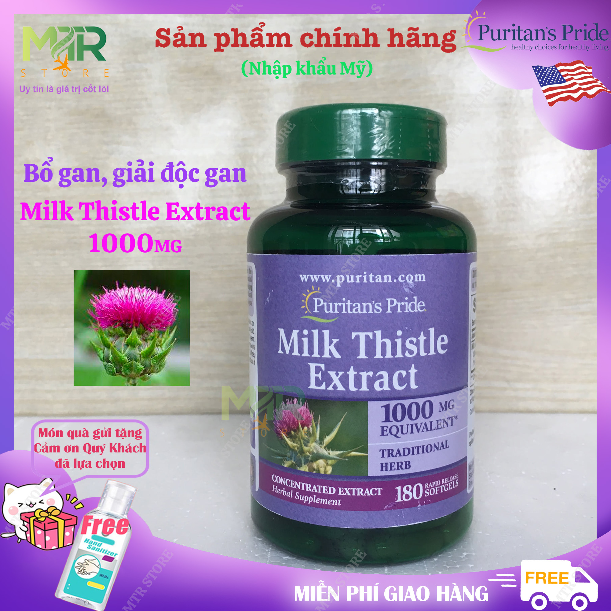 Viên Uống Puritans Pride Milk Thistle Extract 1000 Mg 180 viên của Mỹ
