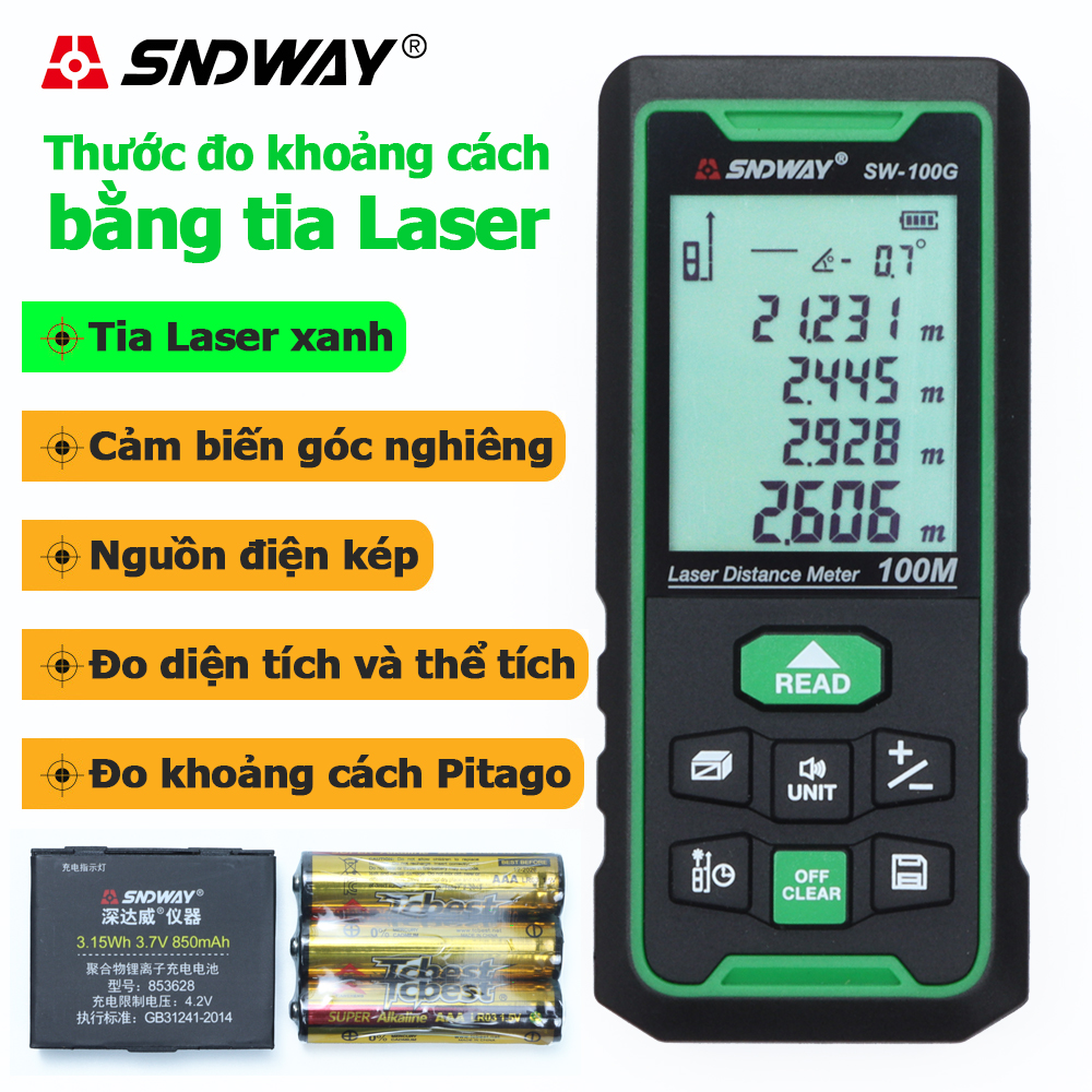 Thước đo khoảng cách SNDWAY tia Laser Xanh 50G 70G 100G