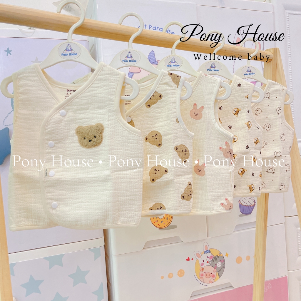 Áo Gile Boona Xô Muslin Trần 3 Lớp Phong Cách Hàn Quốc Cho Bé Trai Bé Gái Sơ Sinh