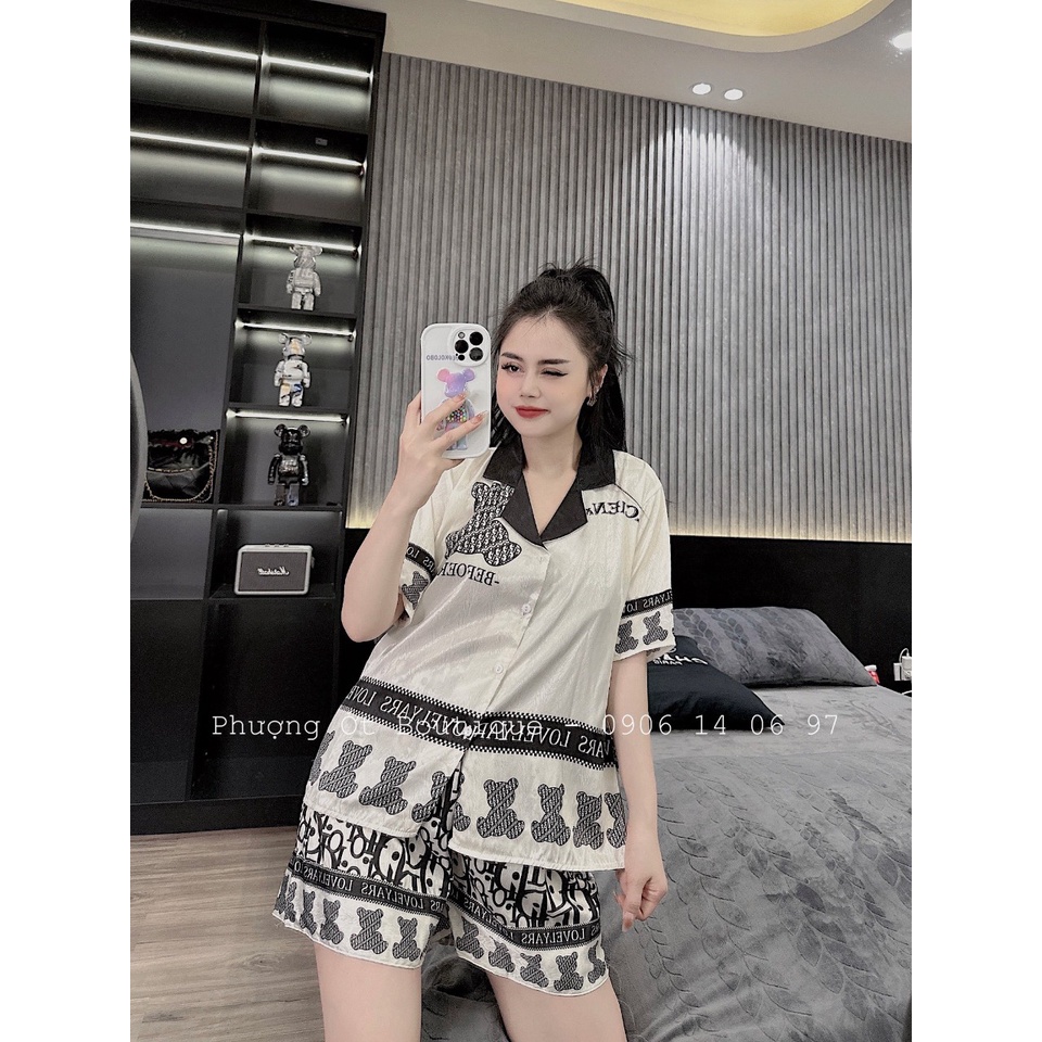 Đồ bộ đùi mặc nhà phong cách quảng châu in hình hoạt hình xinh xắn - Chất lụa xước Freesize