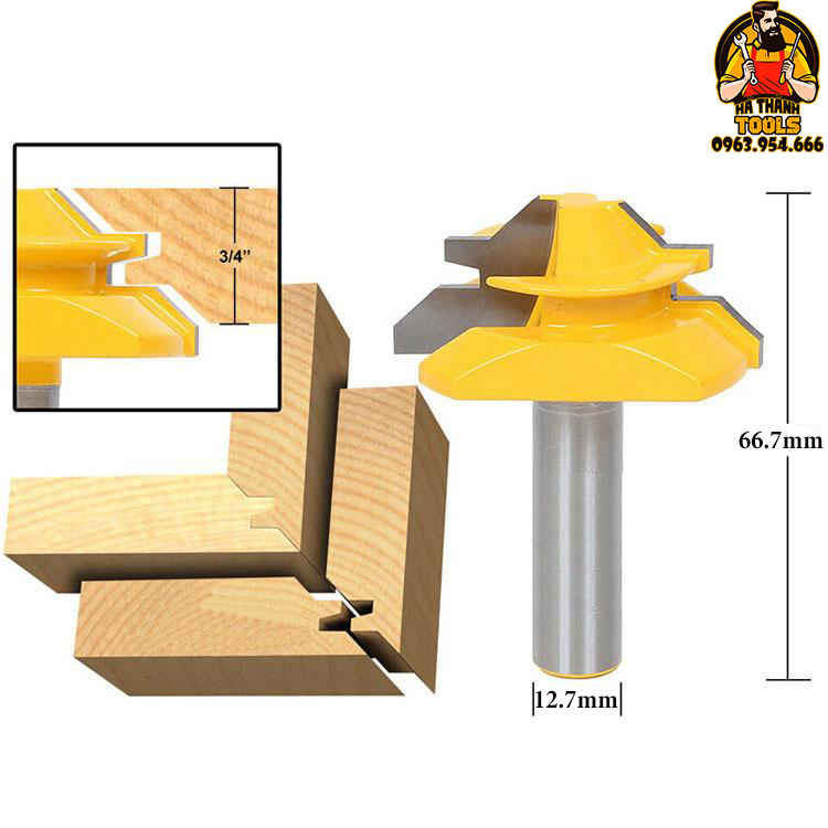 Mũi phay ghép ván gỗ - mũi soi ghép góc vuông cốt 12.7mm - ghép được ván dày 12.7 - 24 mm