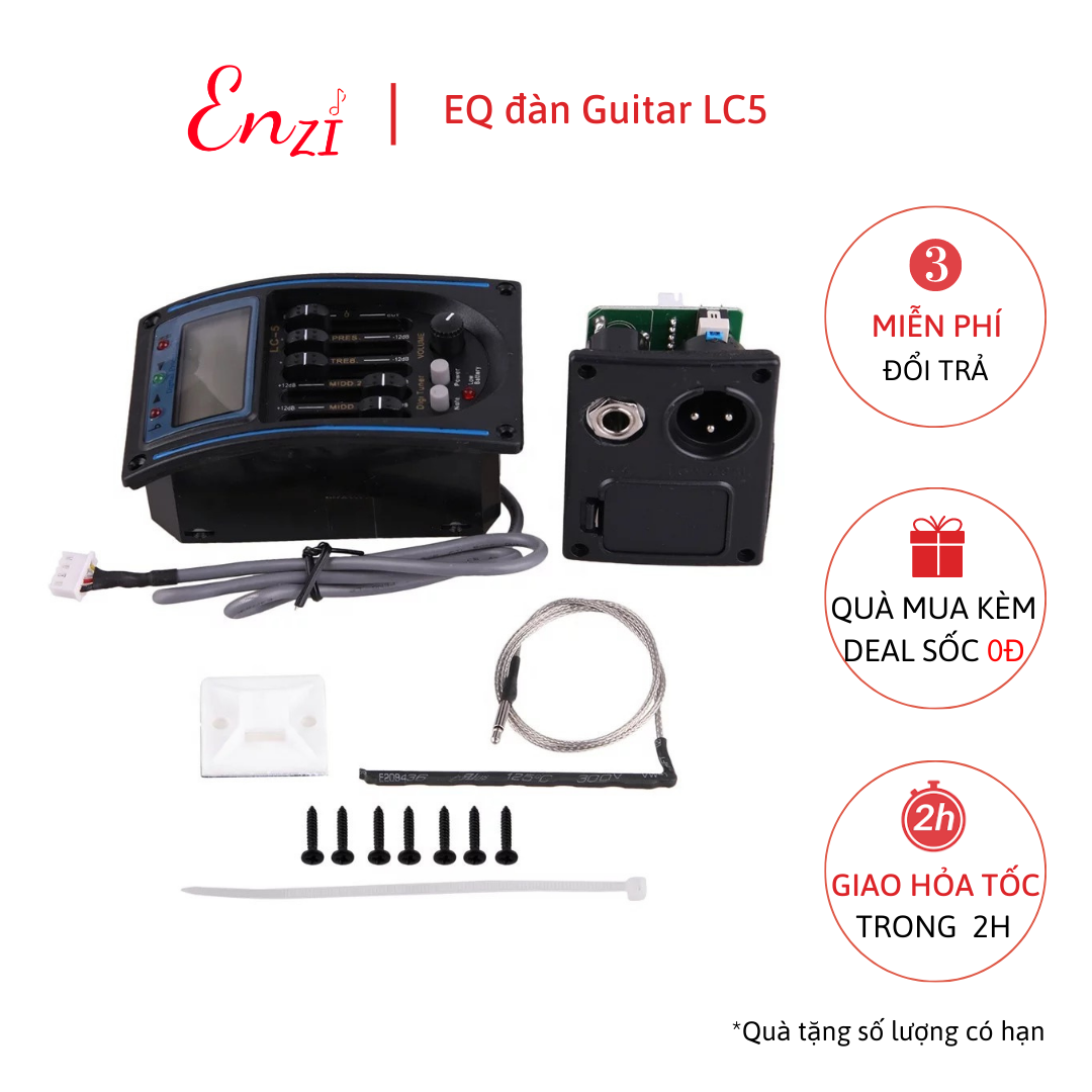 EQ LC5 pickup cho đàn guitar có màn hình led kích âm thanh ra loa đầy đủ phụ kiện tặng kèm pin chất lượng Enzi