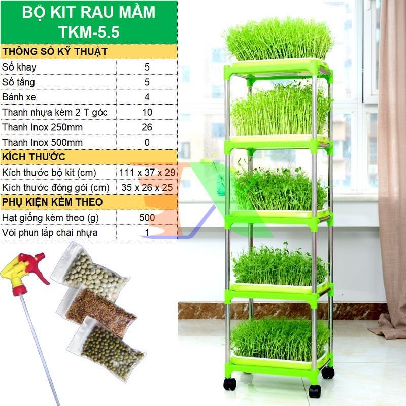 Bộ kit Khay trồng rau mầm thủy canh chuyên dụng TKM-5.5, Khay, Giá đỡ, Vòi xịt, Hạt giống