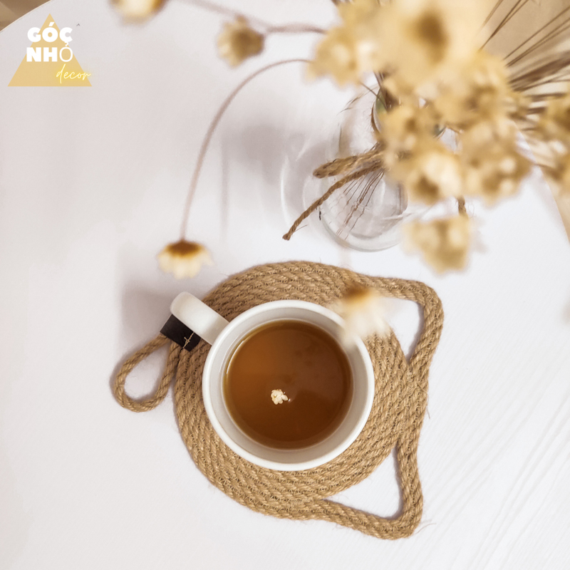 Tấm lót cốc, lót ly hình mèo, miếng lót bàn ăn sợi đay vintage