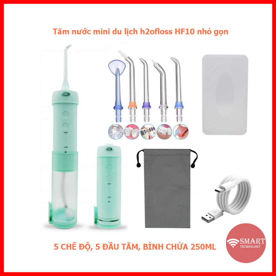 Tăm nước mini du lịch h2ofloss HF10 mới nhất cổng sạc type C sản xuất năm 2022