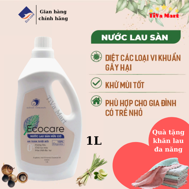 Nước lau sàn hữu cơ organic ecocare 1l tinh dầu sả chanh, an toàn cho trẻ em - tiva mart